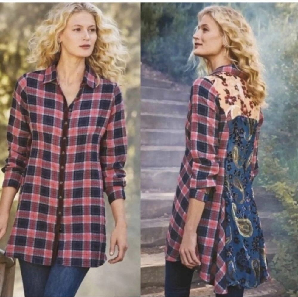 Soft Surroundings Kensington Plaid Burnout Velvet Tunic - MP - Picture 1 of 14